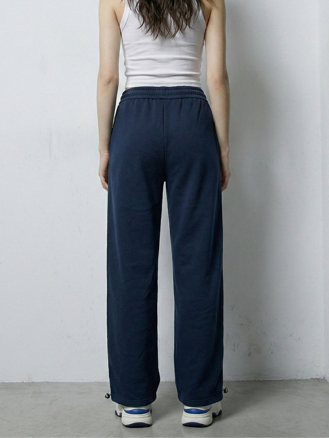 Navy Blue Side Seam Detailing Wide Leg Pant
