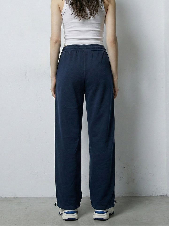 Navy Blue Side Seam Detailing Wide Leg Pant