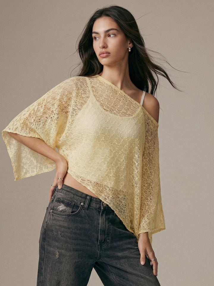 Yellow One Shoulder Textured Top