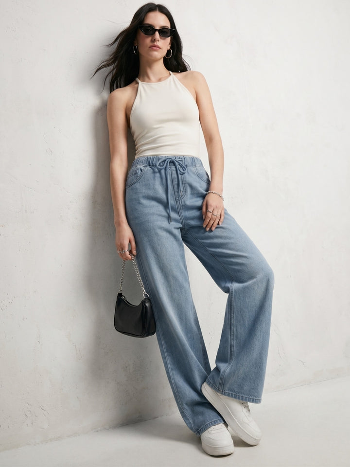Blue Elasticated Waistband With Draw Cord Jeans