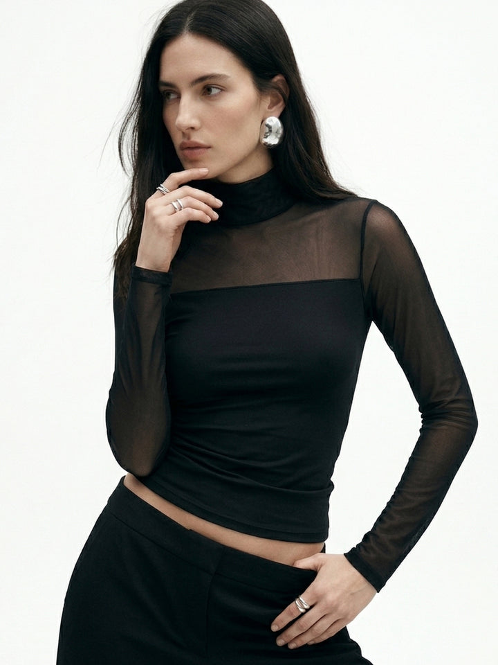 Black Full Sleeve Mesh Top