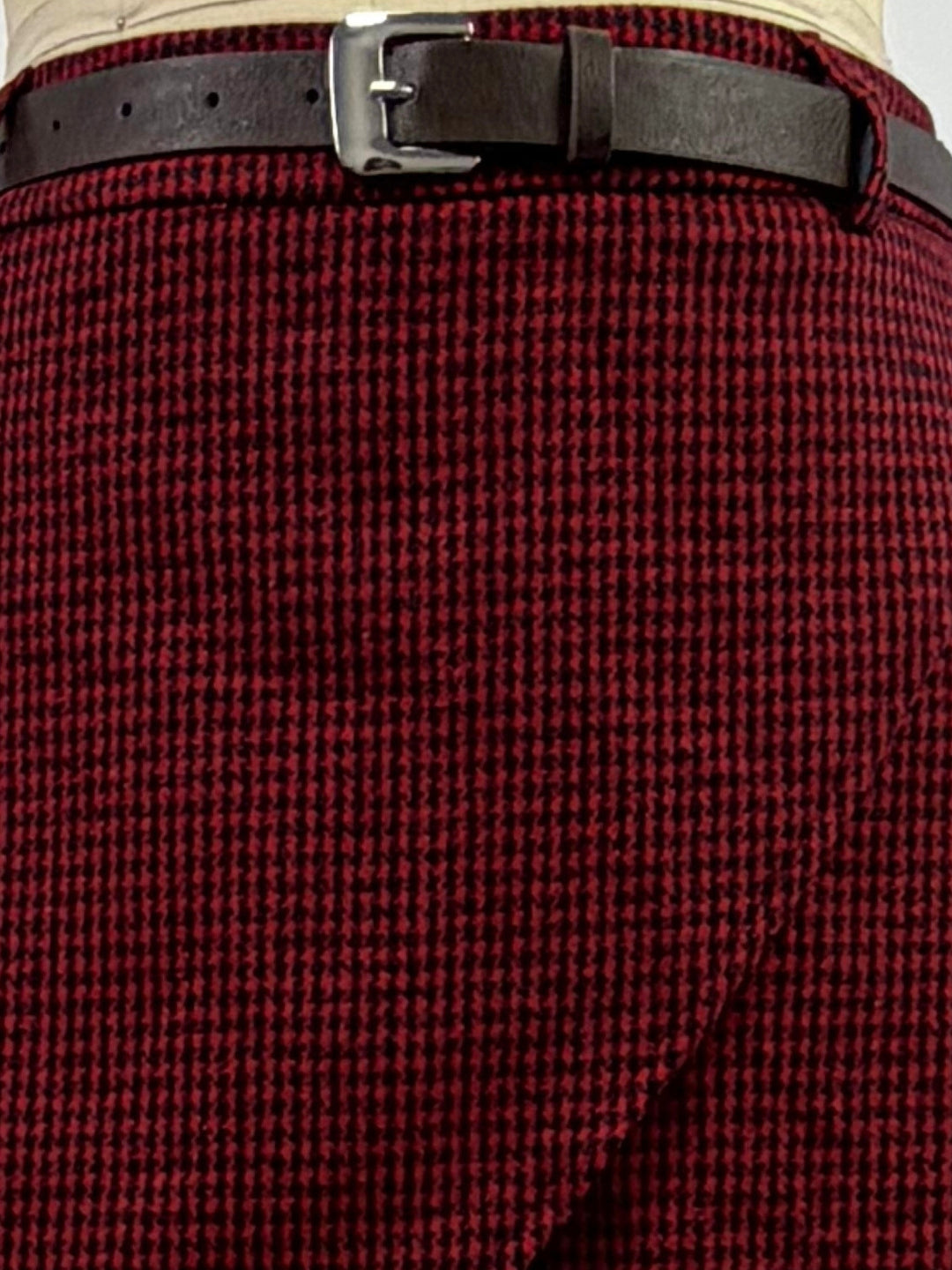 Burgundy Structured Skort With Belt Detail