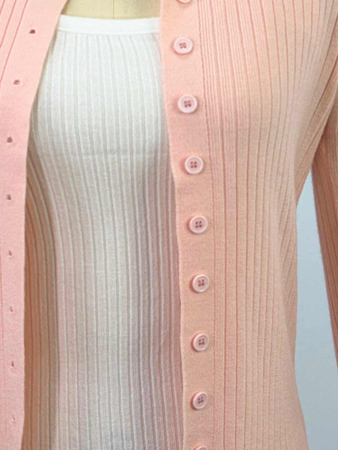Pink Striped Textured Cardigan Styled 2Pcs Top