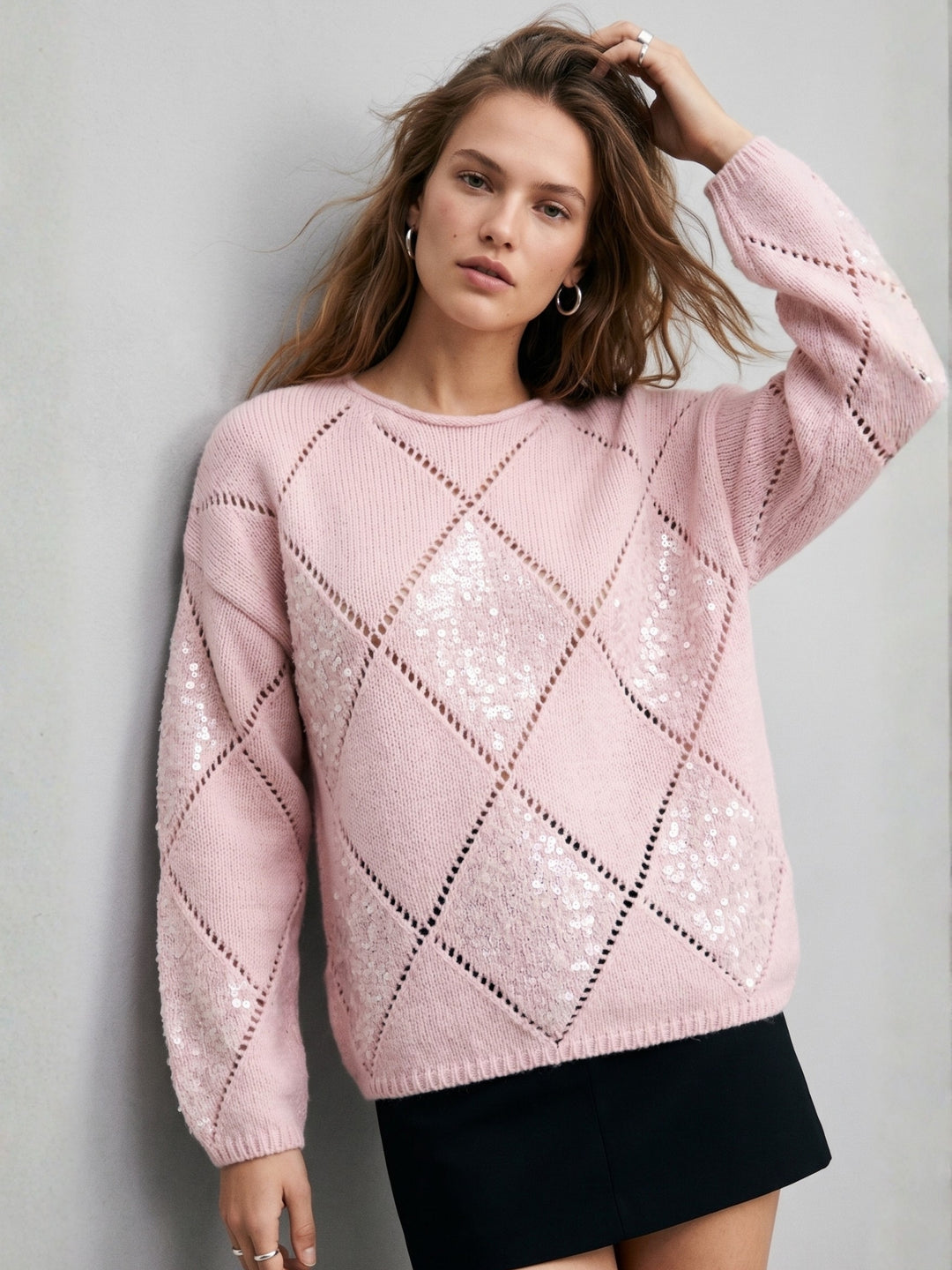 Pink Full Sleeves Round Neck Sweater
