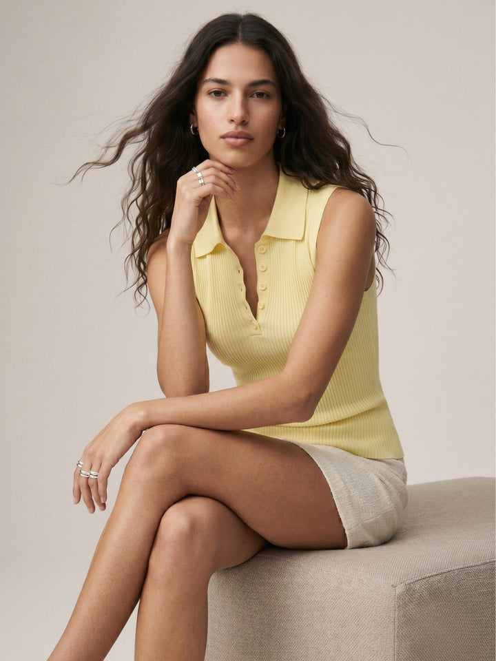 Yellow Sleeveless Collared Neck Top