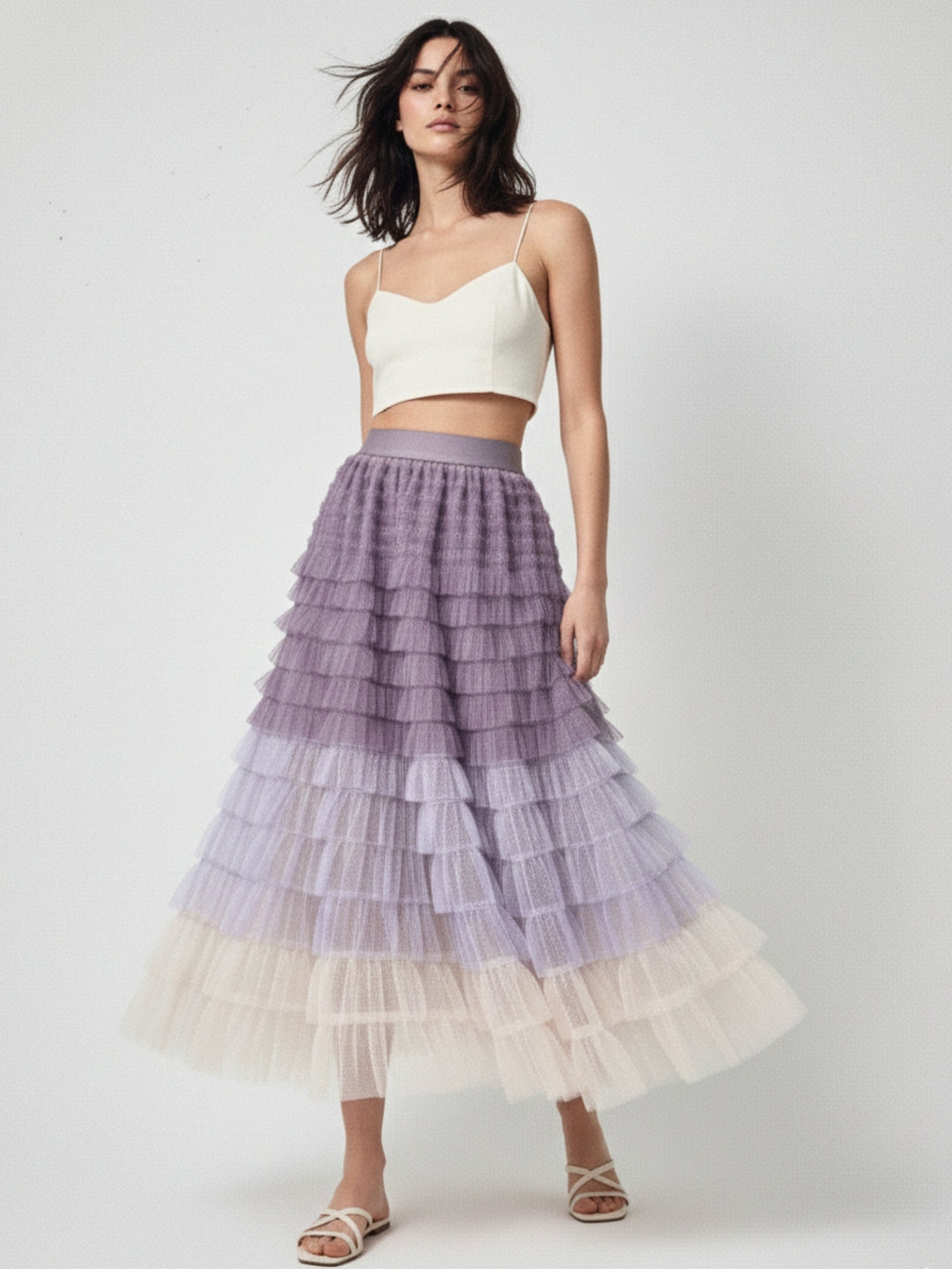 Lilac Ombre Style Ruffled Skirt
