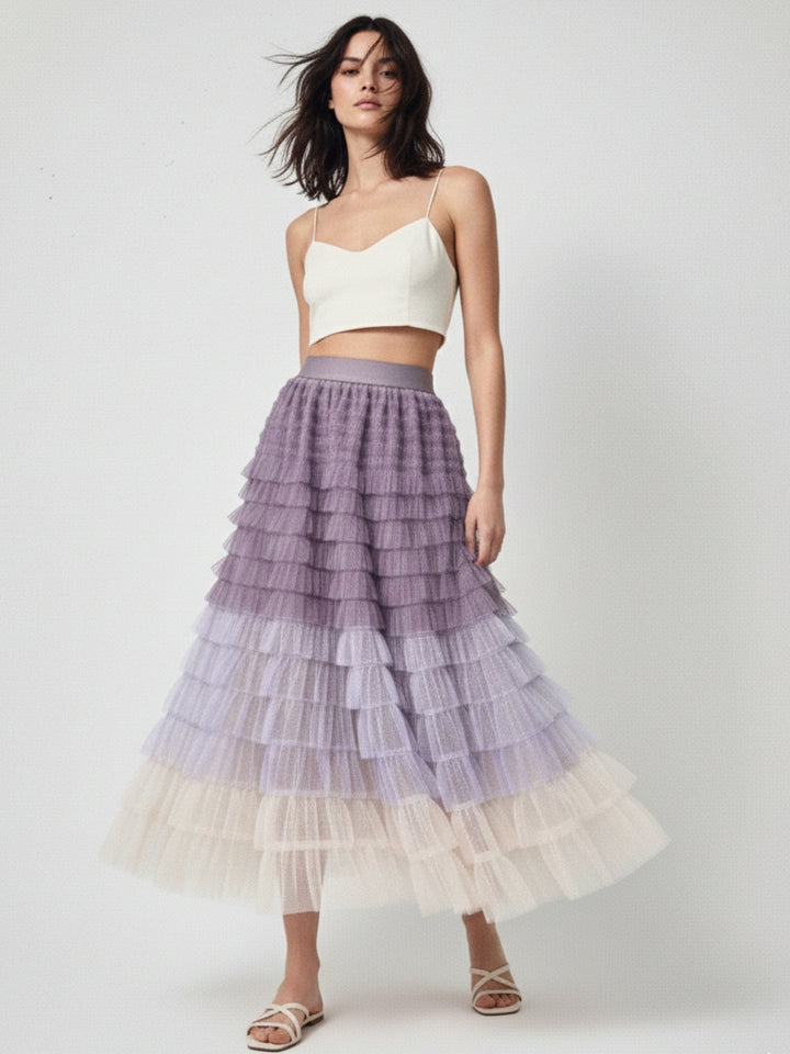 Lilac Ombre Style Ruffled Skirt