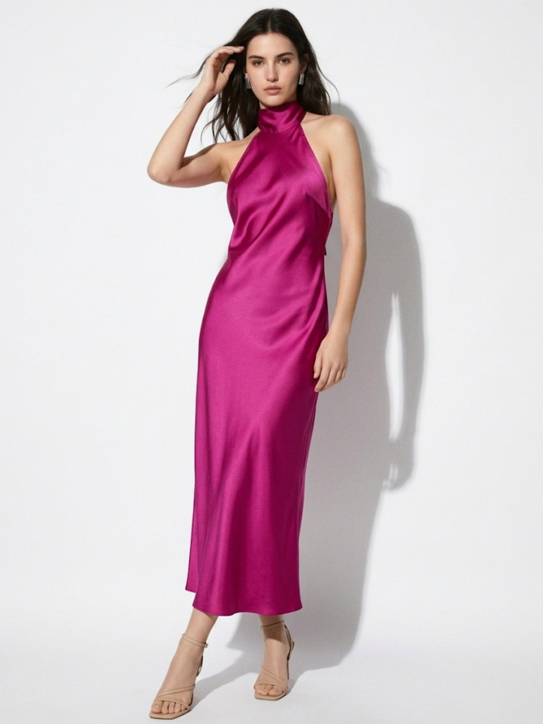 Pink Halterneck Midi Dress