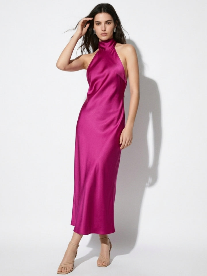 Pink Halterneck Midi Dress
