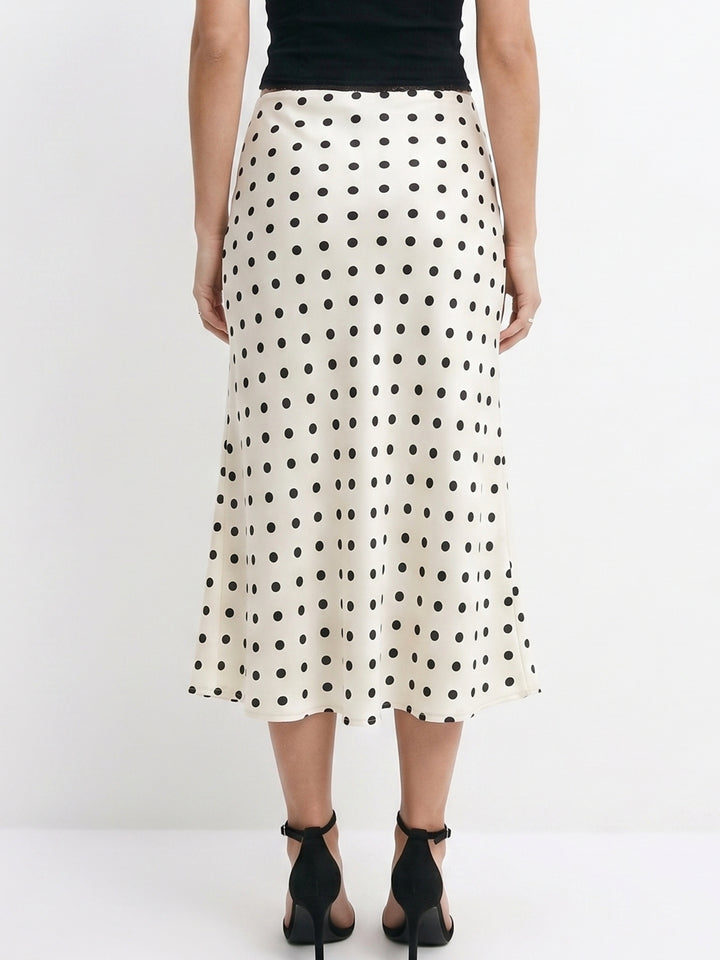 White Polka Dotted Flared Skirt
