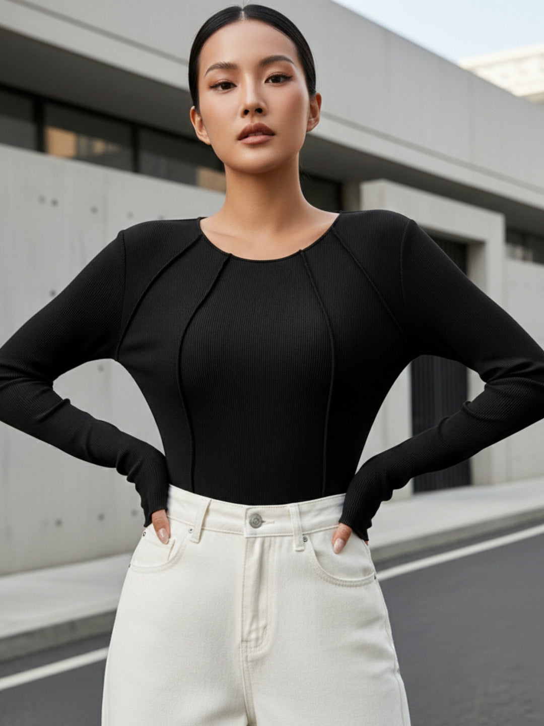 Black Full Sleeve Mock Neck Top
