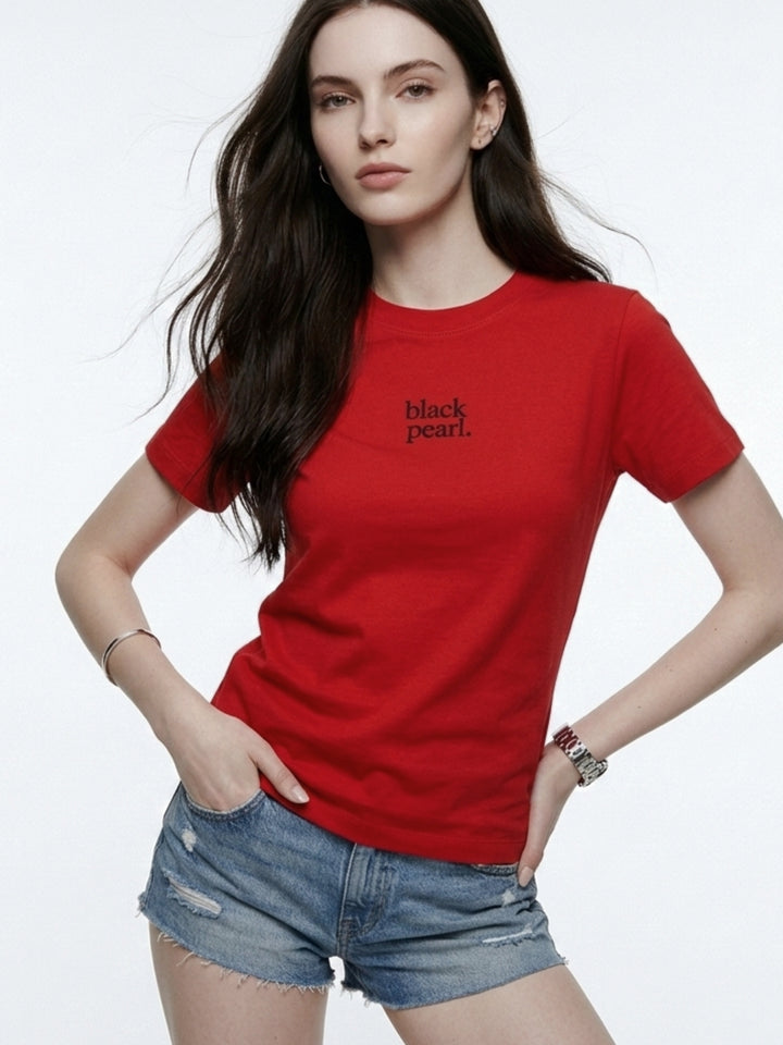 Red Embroidered Logo Tshirt