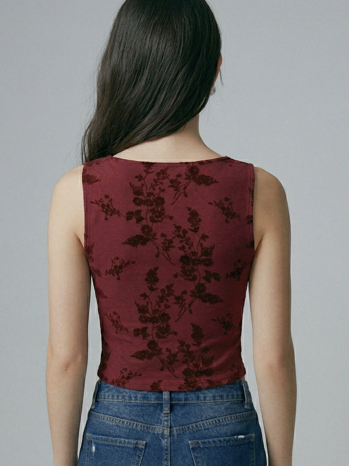 Burgundy Textured Camisole With Bow Details On The Straps