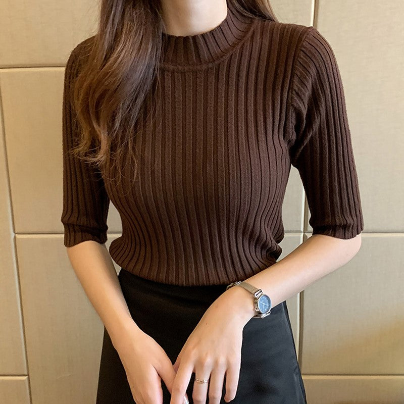 Brown High Neck Knitted Top