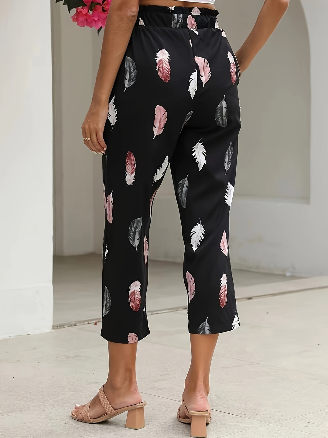 Black Printed Elastic Trouser