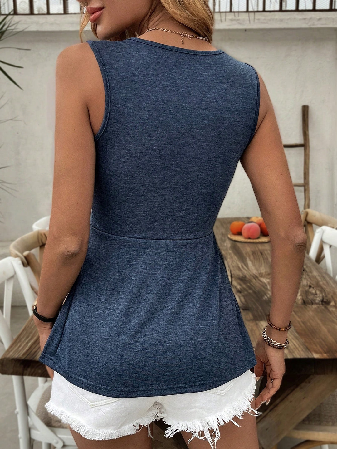Blue Sleeveless Twist-Front Top