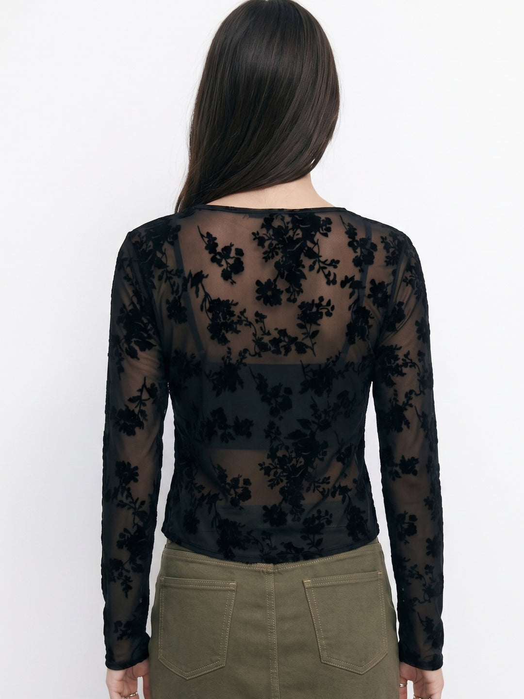 Black Printed Full Sleeve Tie-Up Top