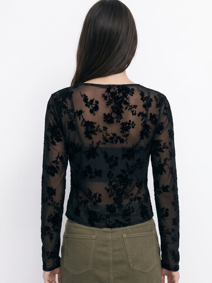 Black Printed Full Sleeve Tie-Up Top