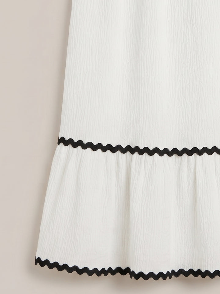 White A Line Midi Skirt With Lace Detail