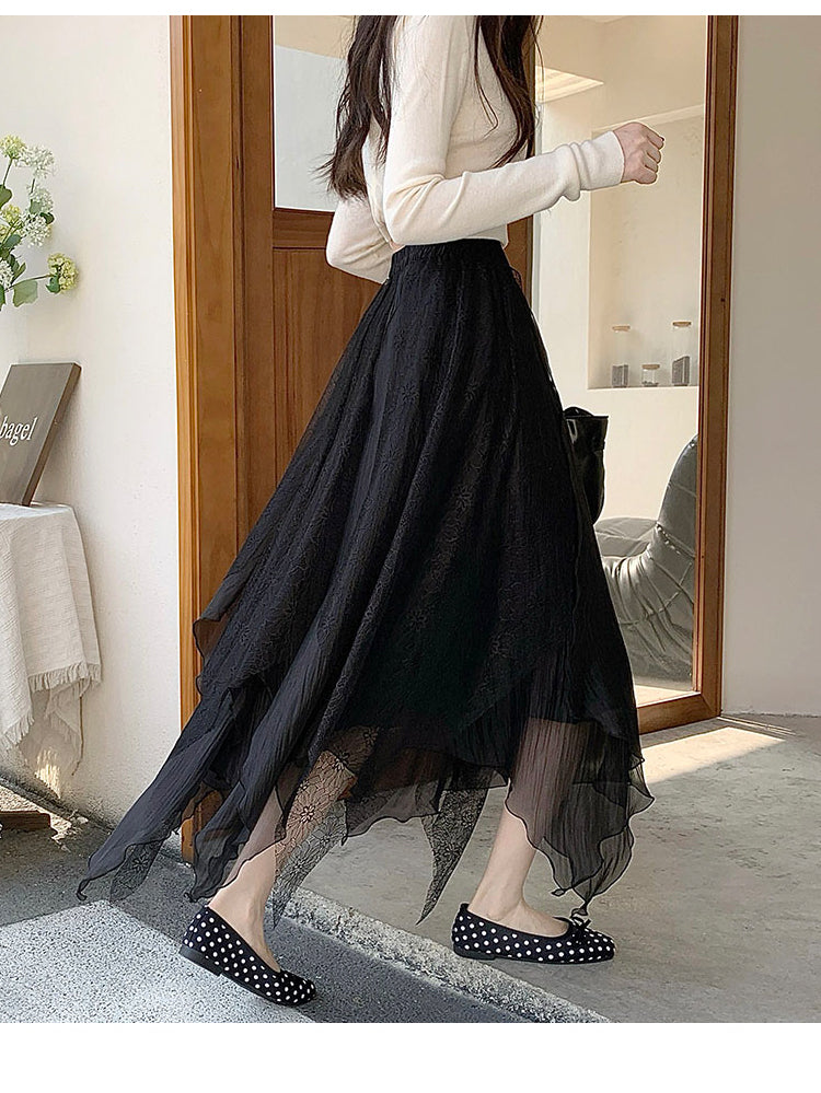 Black Asymmetric Sheer Skirt