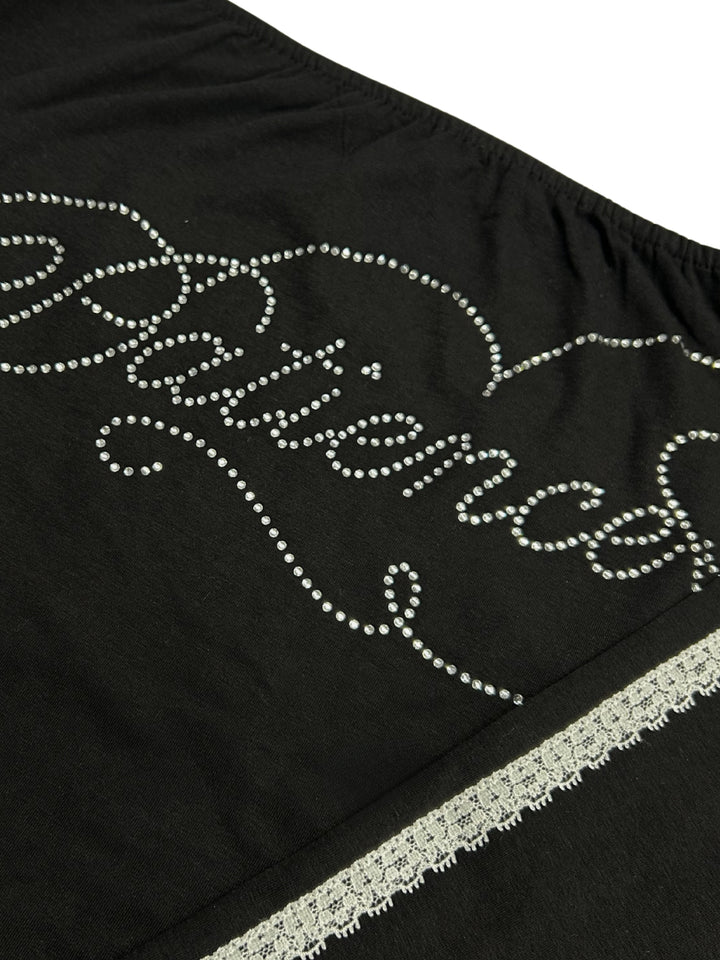 Black Off-Shoulder Graphic Print T-Shirt With Lace Detail On Sleeves