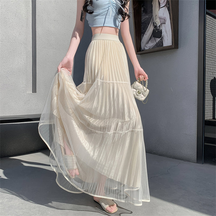 Cream Textured Sheer Tiered Skirt