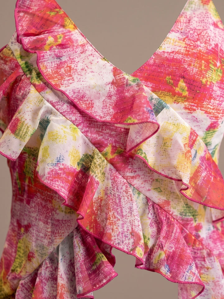 Pink Strappy Floral V Neck Camisole
