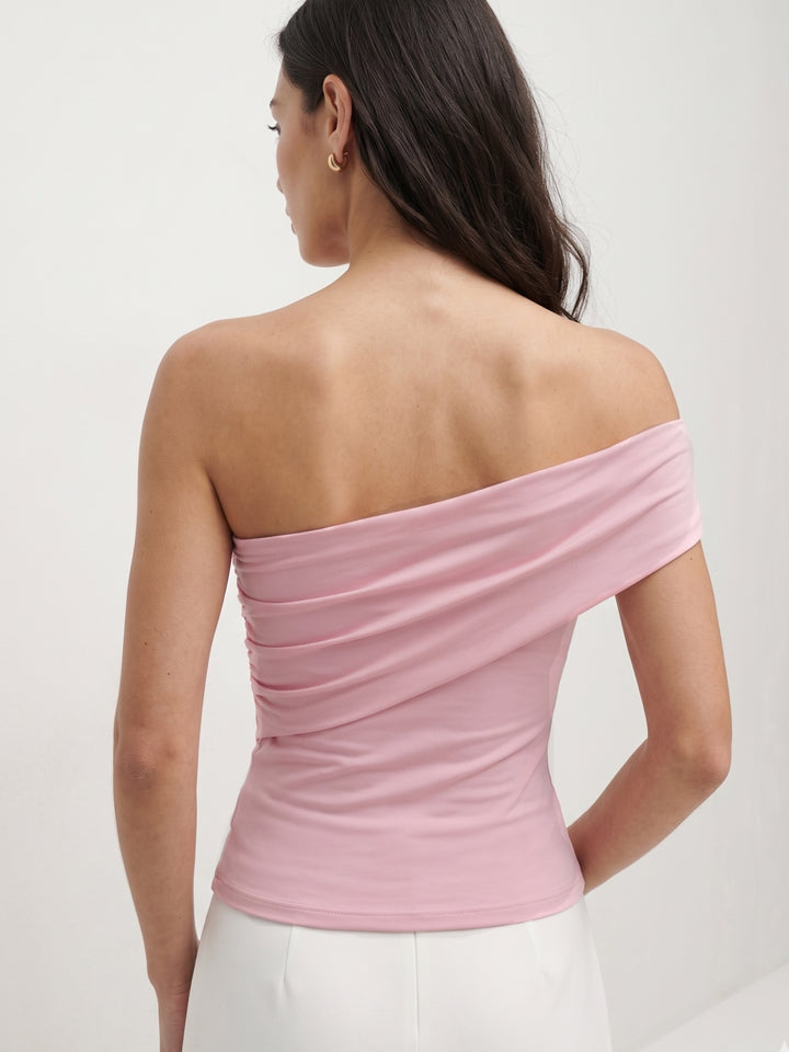 Pink One Shouldered Trim Detail Pink Top