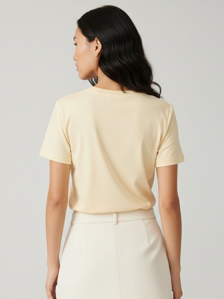 Beige Short Sleeves Crew Neck T-Shirt