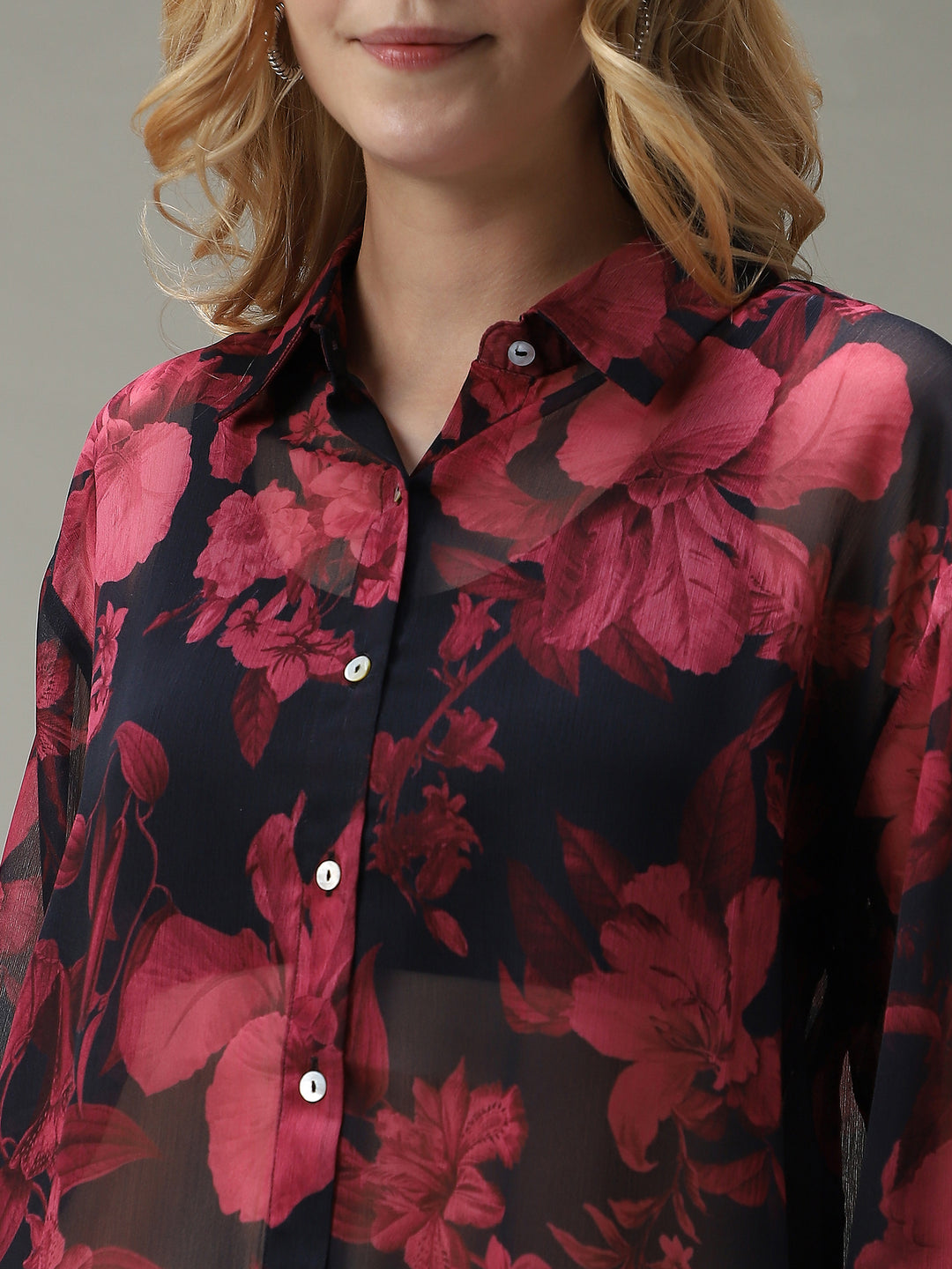 Black Floral Printed Longline Shirt