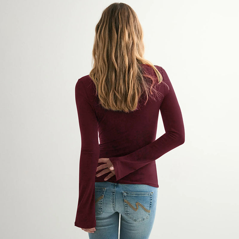 Maroon Full Sleeve Wrap Fitted Top