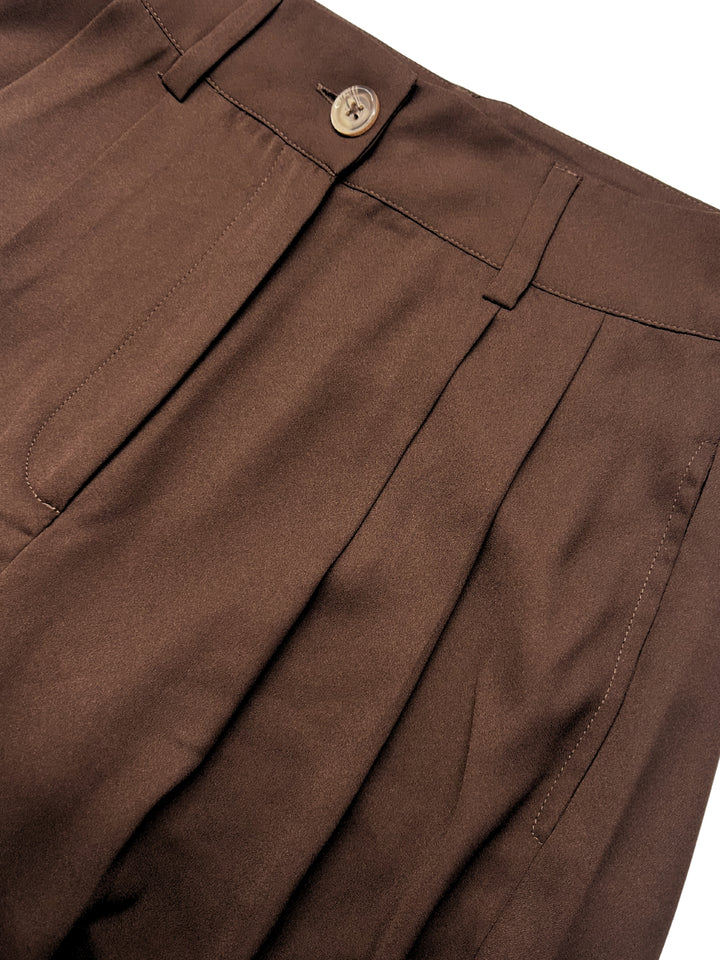 Brown High Waist Pleated Ankle Length Trousers