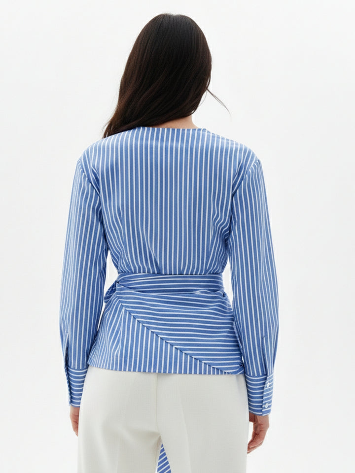 Blue Asymmetric Side Tie Up Detail Blouson