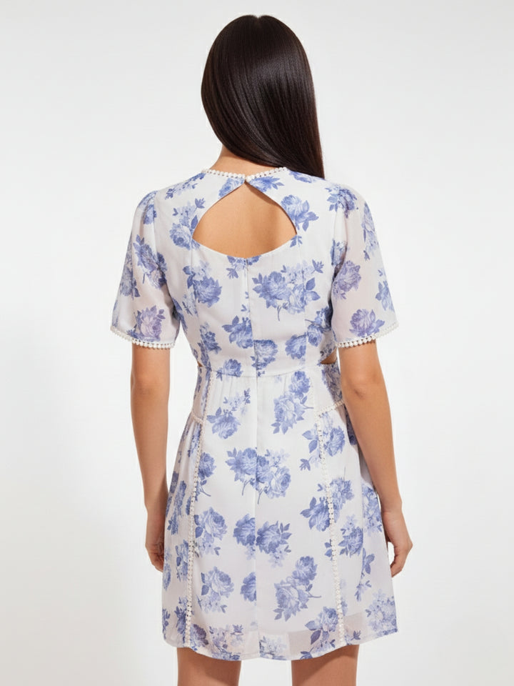 White Mini Fit And Flare Dress With Cut Out Detail