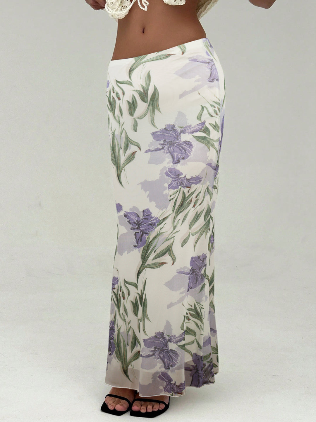 White High Waist Printed Skirt