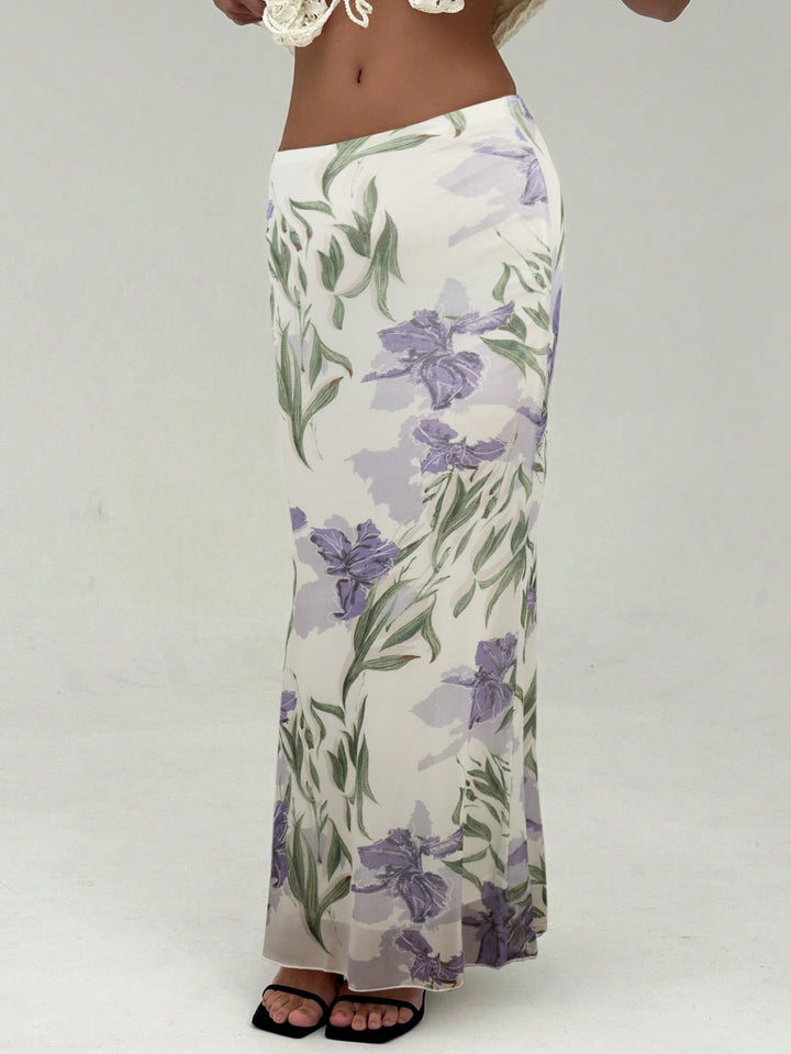 White High Waist Printed Skirt