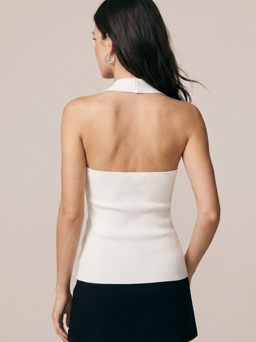 White Square Halter Neck Tank
