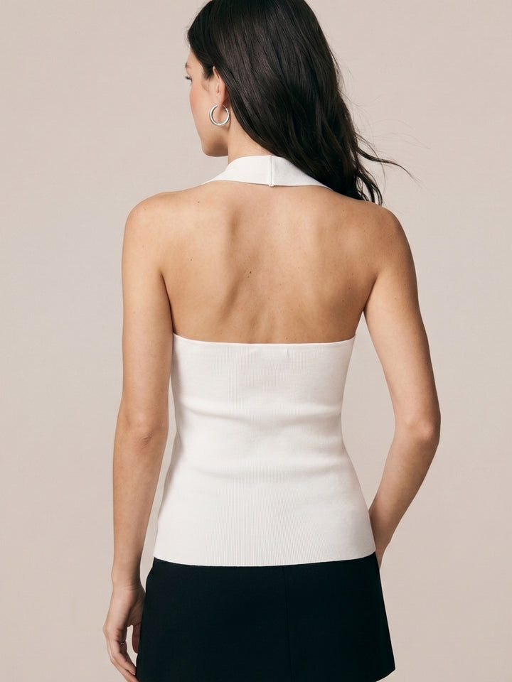 White Square Halter Neck Tank