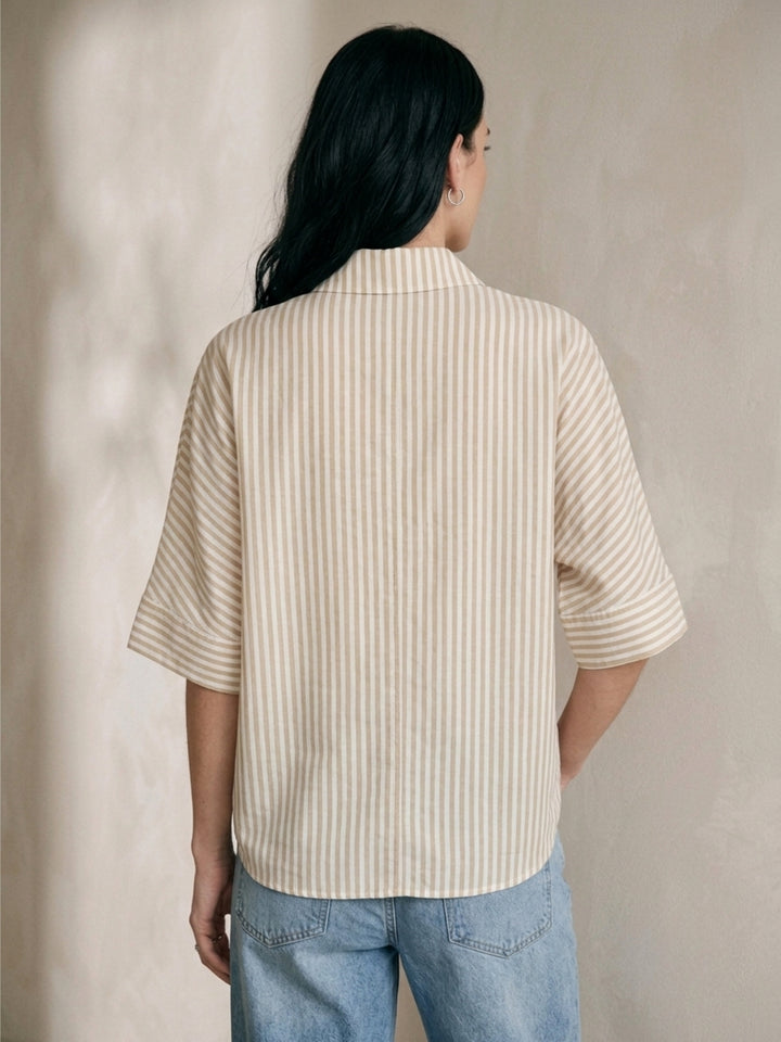 Beige Button Down Oversized Striped Shirt