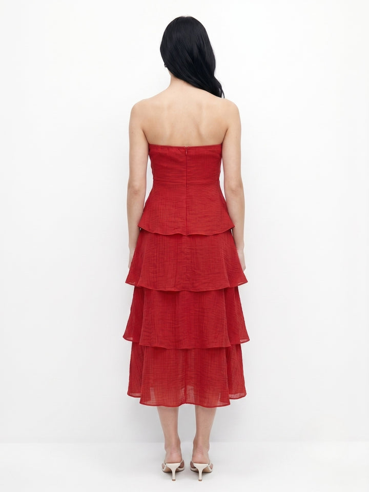 Red Tube Tiered Solid Dress
