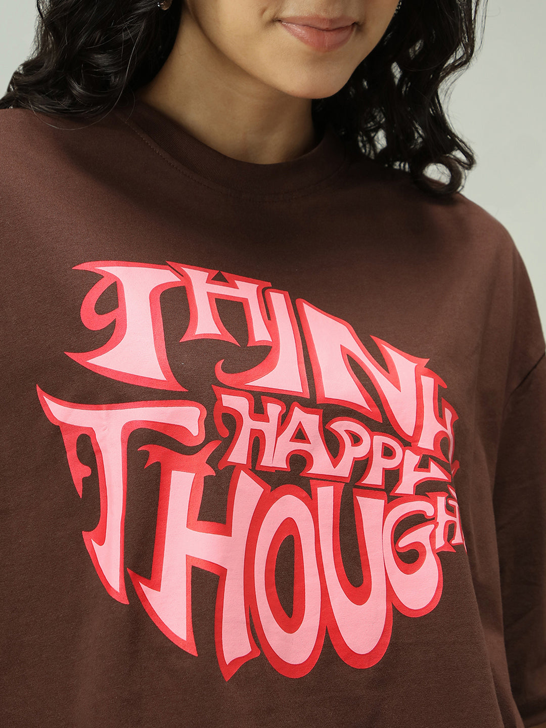 Brown Graphic Cropped Boxy T-Shirt