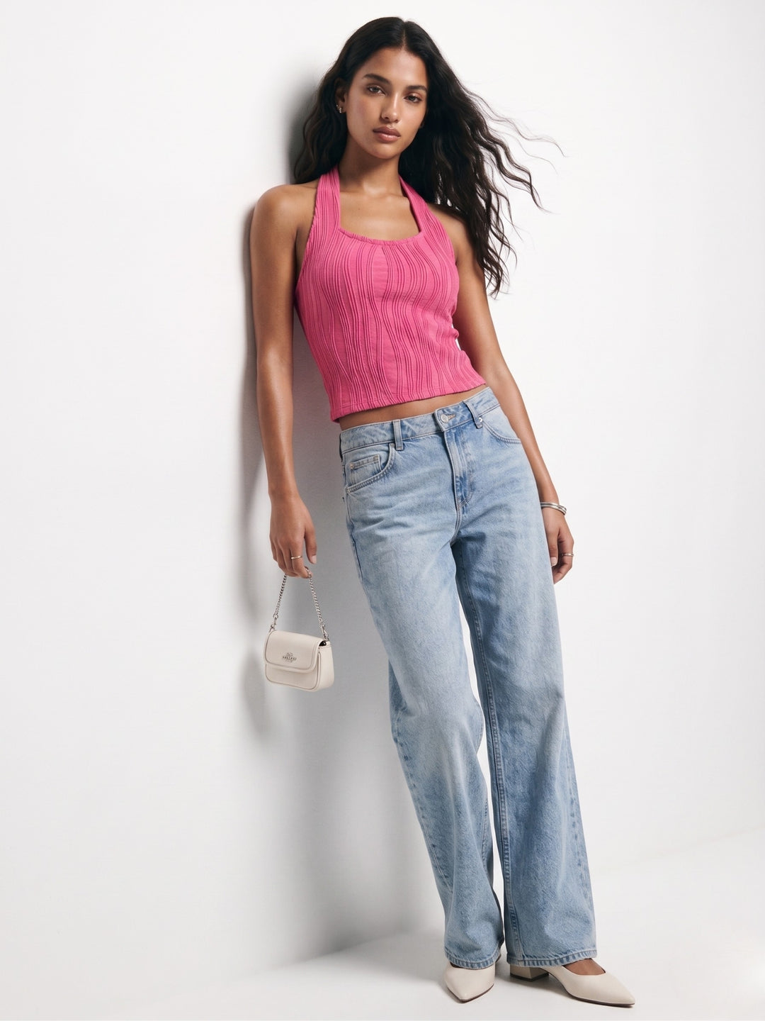 Pink Backless Halter-Neck Crop Top
