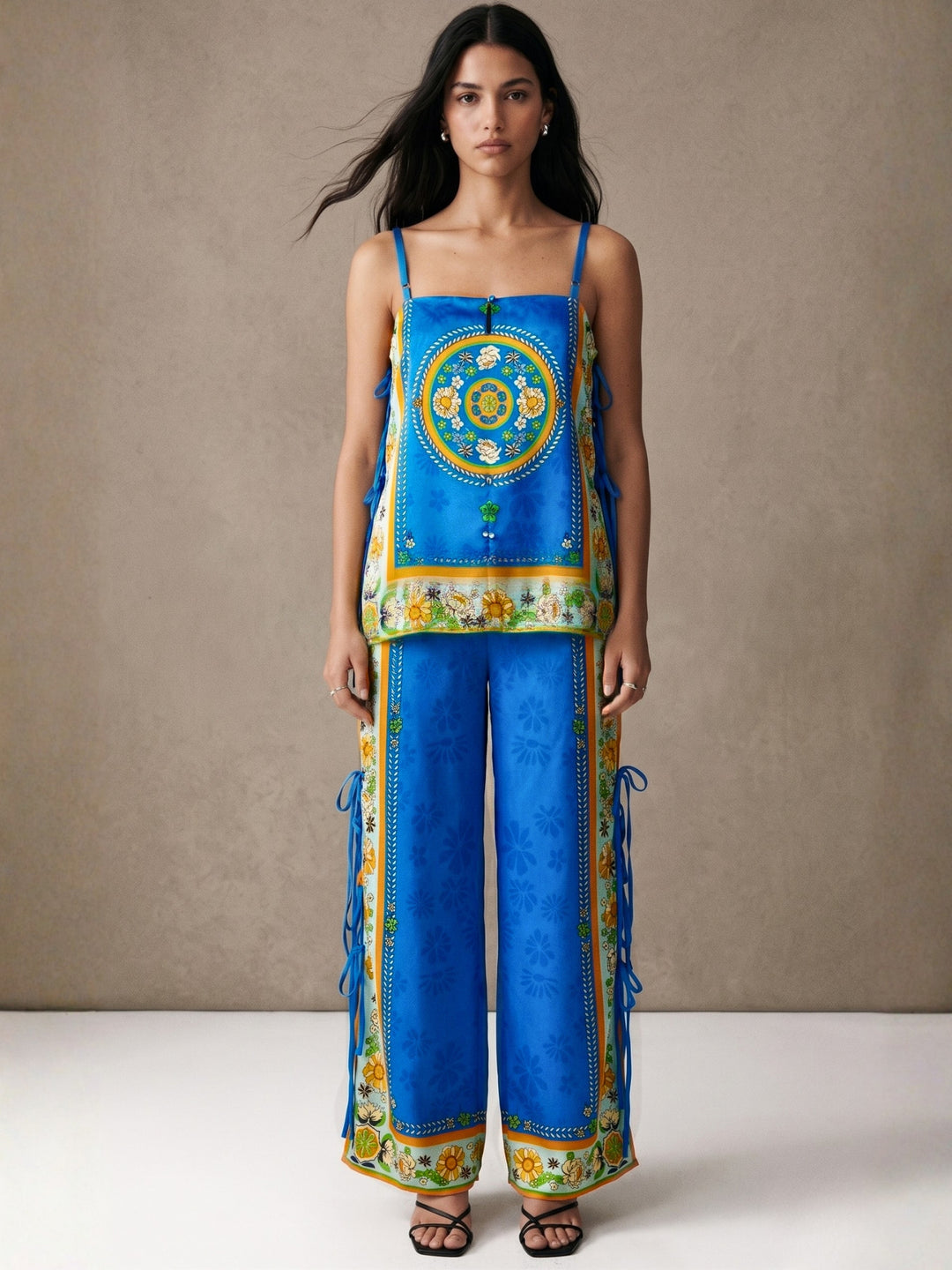 Blue Spaghetti Strap Top And Pant Set