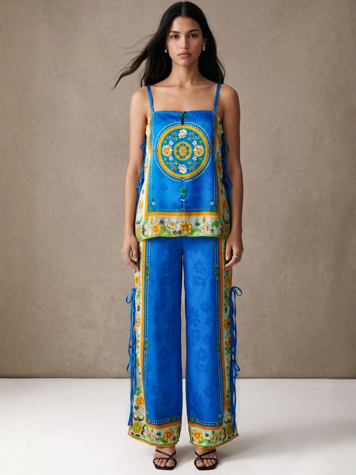 Blue Spaghetti Strap Top And Pant Set