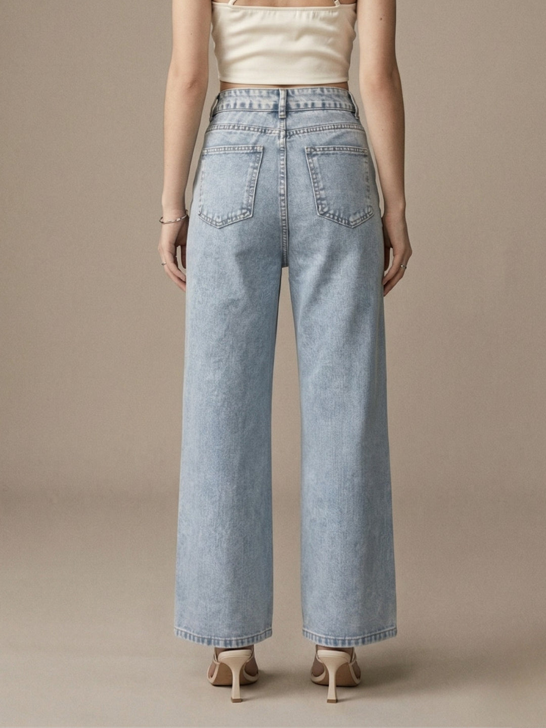 Light Blue All Over Spaced Out Studded Denim