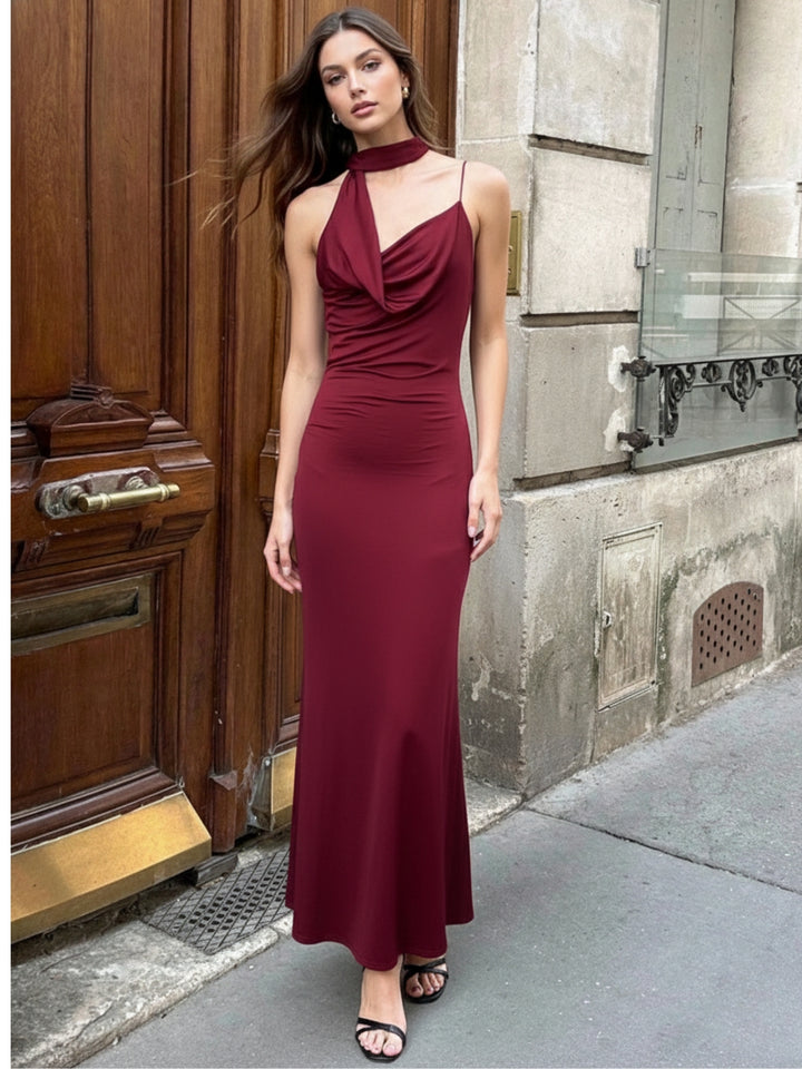 Red Neck Cowl Wrap Dress