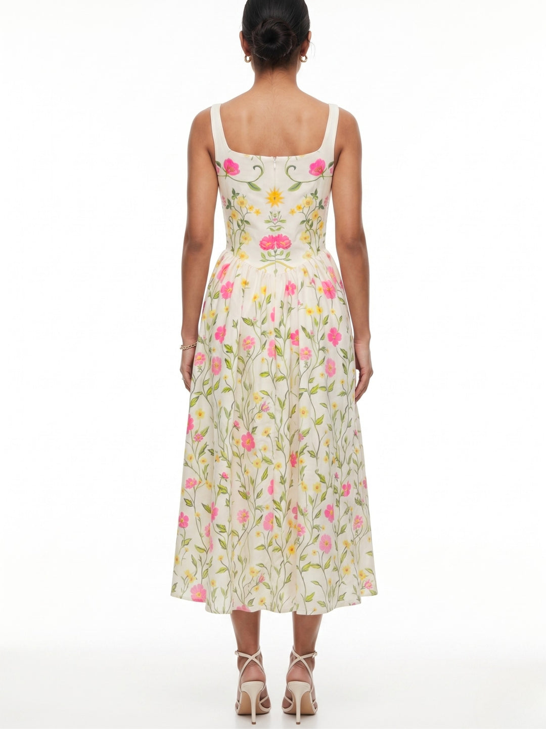 White Scoop Neck Strappy Printed Dress