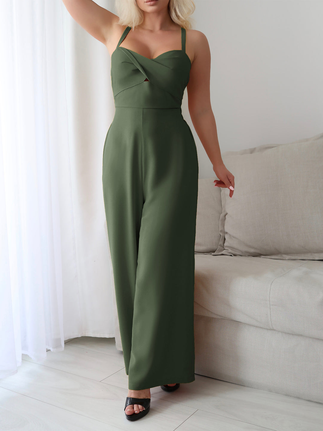 Olive Sweetheart Neckline Jumpsuit