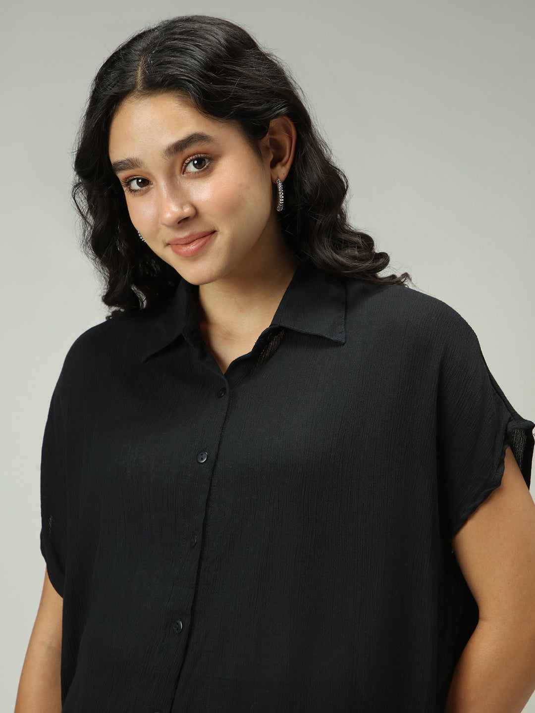 Black Solid Flowy Shirt