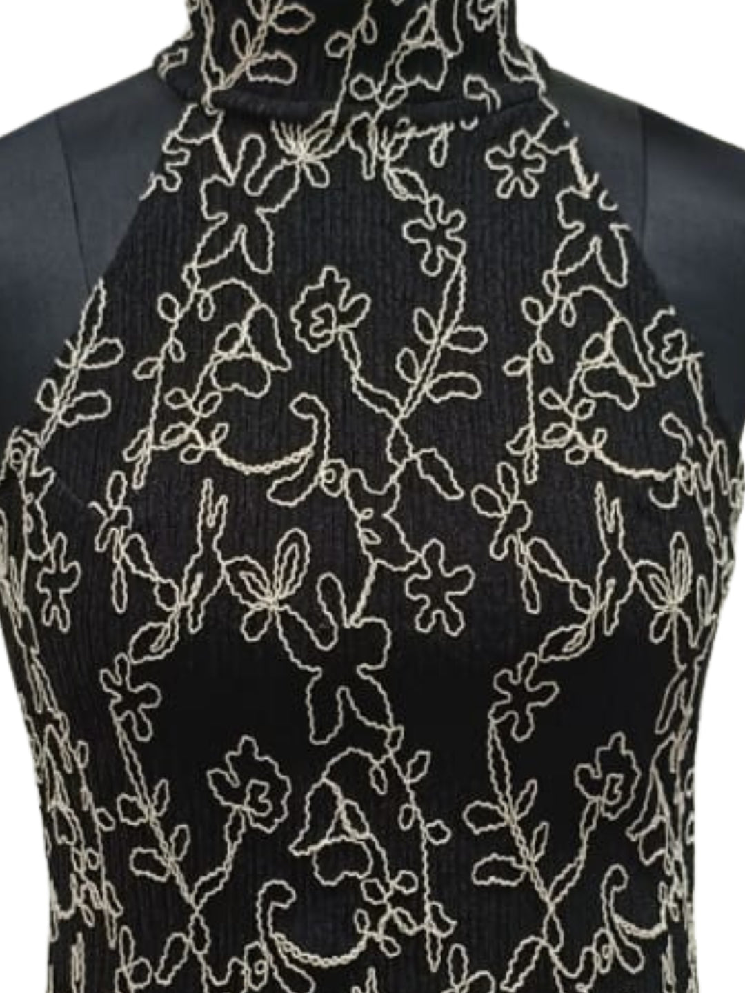 Black Halter Neck Floral Embroidered Black Top